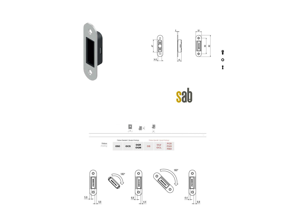 Serratura Patent Mediana Click Lock 2600 Magnetica Bordo Tondo Frontale 18x196 Q8 Chiave Interasse 90 Entrata 50 mm. varie finiture | SAB - immagine 7